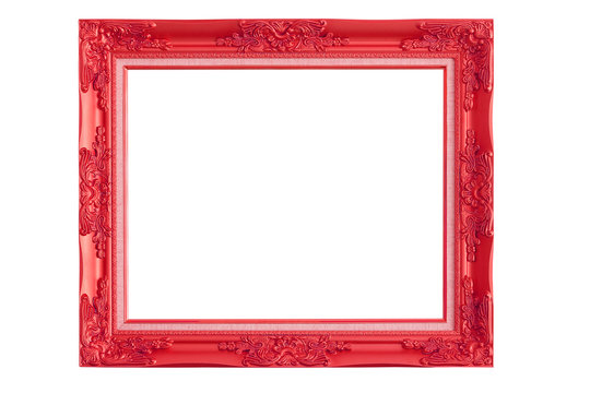 red picture frame on white background.