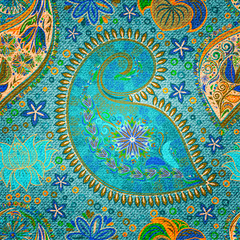 Paisley vintage floral motif ethnic seamless background. Abstract lace pattern.Imitation textile factory. Hand drawing colorful wallpaper. EPS-10 vector texture.