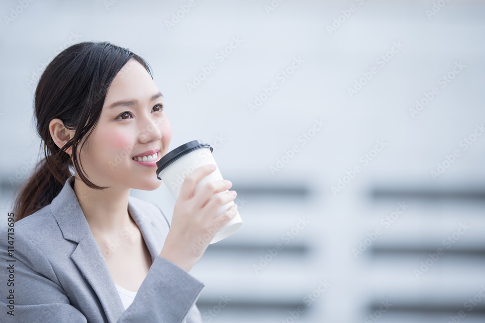 Sticker business woman with coffee cup