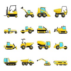 Set of construction machinery isolated flat icons, vector eps 10 format.
