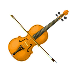Musical instrument violin with a bow on a white background. Cart