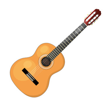 Musical instrument - acoustic cartoon guitar with strings on a w