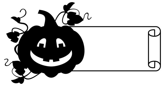 Black and white frame with Halloween pumpkin silhouette. Vector clip art.