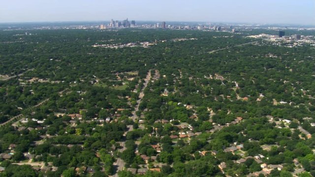 Flying over suburban neighborhoods of Dallas, Texas
