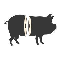 Animal silhouette concept represented by pig icon. isolated and flat illustration 