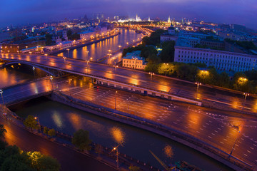 The view of the city from a tall building