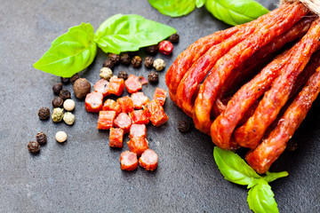 pork  sausages with spices and basil