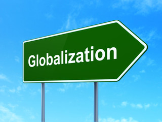 Business concept: Globalization on road sign background