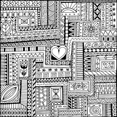 Ornamental ethnic black and white pattern with heart. Tribal background