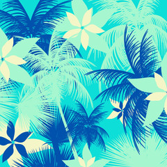 Fototapeta na wymiar Tropical Leaf and Flower Pattern - Vector Illustration