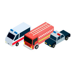 Isometric rescuers cars icons