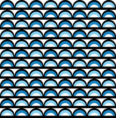 Geometric fun pattern with blue and black semicircles
