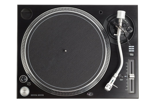 professional dj turntable isolated on white, top view