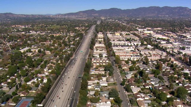 Following freeway in San Fernando Valley, California. Shot in 2008.