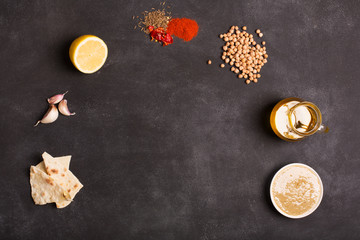 Raw ingredients on the chalkboard