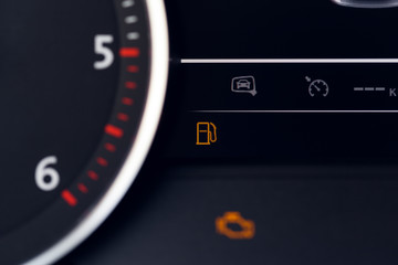 Close up shot of a speedometer in a car