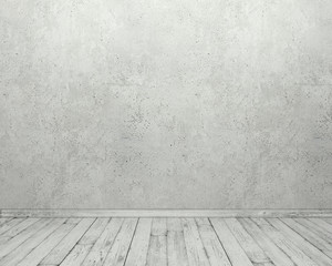 Room interior with empty concrete wall and wooden floor