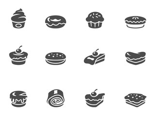 Cakes icons in black & white.