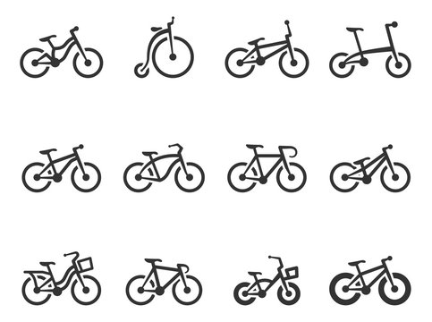 Bicycle type icons in single color.