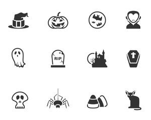 Halloween icon series in black and white.