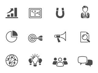 Marketing icons in single color.