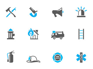 Fire fighter icons in duo tone colors.