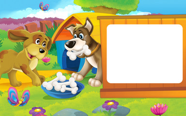 Cartoon farm scene with different animals - dogs - illustration for children