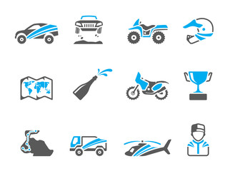 Rally related icons in duo tone colors.
