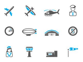 Naklejka premium Aviation icons in duo tone colors.