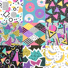 Universal different vector seamless patterns set. Endless texture abstract seamless pattern fills background surface textures. Set of colorful abstract seamless pattern geometric ornaments.