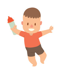 Adorable baby kid sunny cute childhood. Newborn child relaxing baby kid. Nursery for young children. Bedding baby kid and family morning. New born kid during tummy time