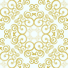 Golden floral pattern on a white background.