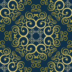 Golden pattern on a dark blue background.