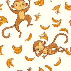 Monkeys. vector seamless pattern with cute characters