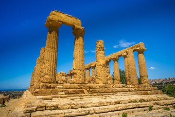 Fototapeta na wymiar Colonnade of Hera (Juno) temple in Agrigento. Sicily, Italy