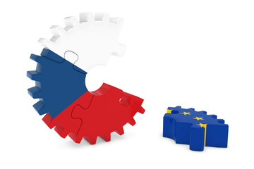 Fototapeta premium Czech Republic and Europe Relations Concept 3D Cog Flag Puzzle Illustration