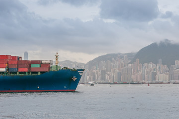 Fototapeta premium container ship arriving port of Hong Kong