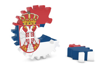 Serbian Flag Gear Puzzle with Piece on Floor 3D Illustration