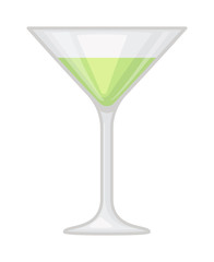 Alcohol cocktail with cherry isolated. Drink glass cold alcohol beverage cocktail. Refreshment fruit summer cool party juice cocktail. Transparent martini mixed drink vector.