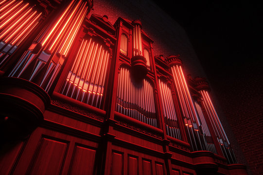 Pipe organ. 3D rendering