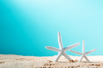 Fototapeta na wymiar Summer theme with starfish in the sand