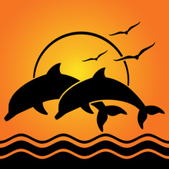 dolphin silhouettes on sunset background © maya_p38