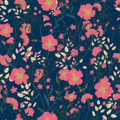 Vector vintage seamless floral pattern. Herbs and wild flowers.