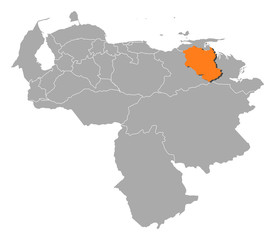 Obraz premium Map - Venezuela, Monagas
