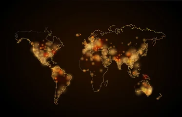 Nachtlicht in den Städten auf dem Planeten, Weltkartenansicht aus dem Weltraum © EvgeniyBobrov