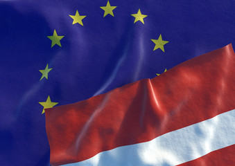 Latvian and EU Flag. 3D render