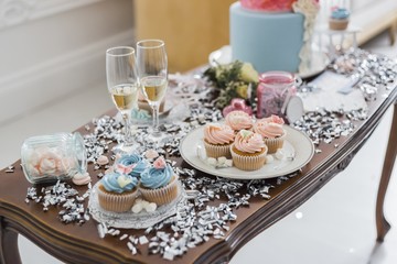 Candy bar with marshmallow and cupcakes