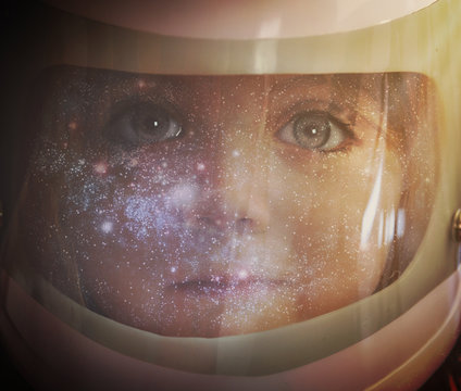 Astronaut Child Looking into Space and Stars