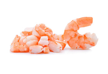 Cooked shrimps isolated on white background.