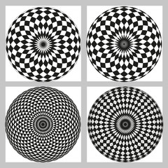 Black and white geometric circular pattern.